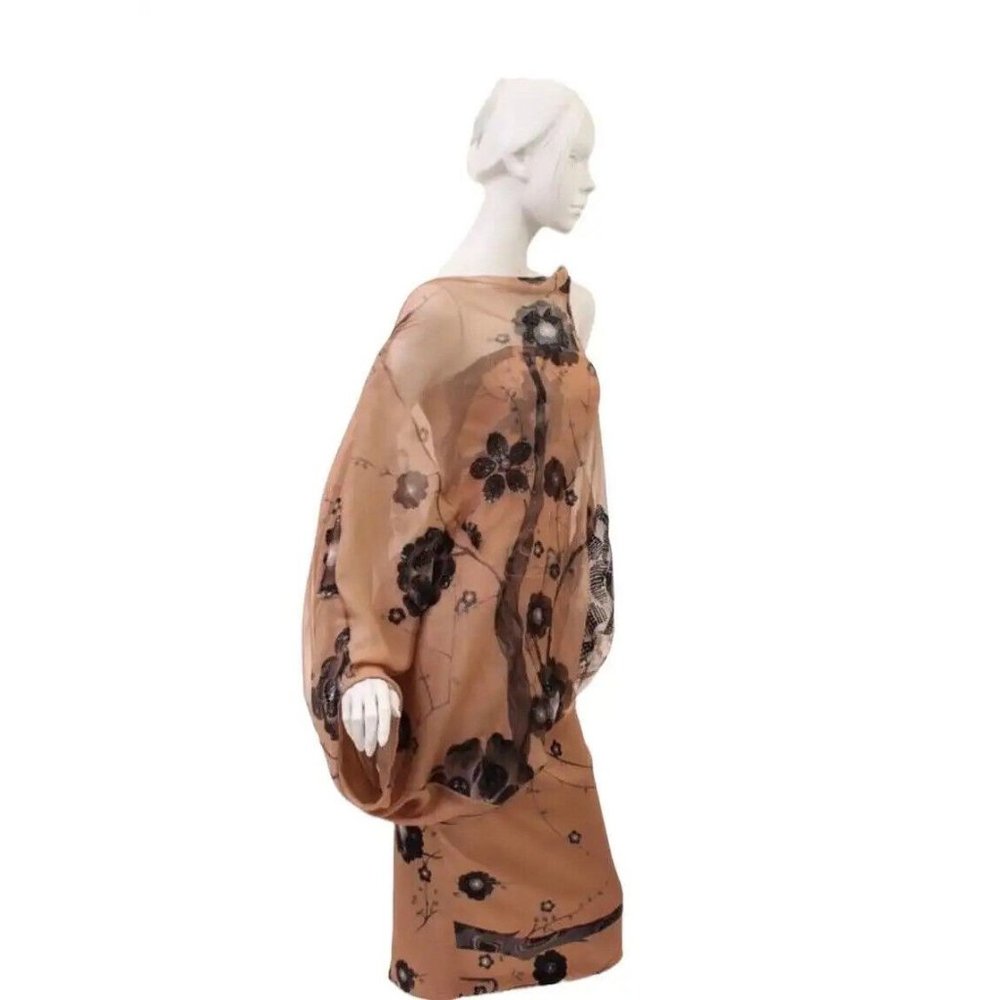 New Tom Ford Nude Cherry Blossom Embellished Asymmetric Wing Dress+Top - Picture 7 of 9